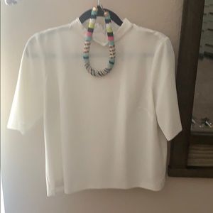 Kensie White Cream High Neck Blouse